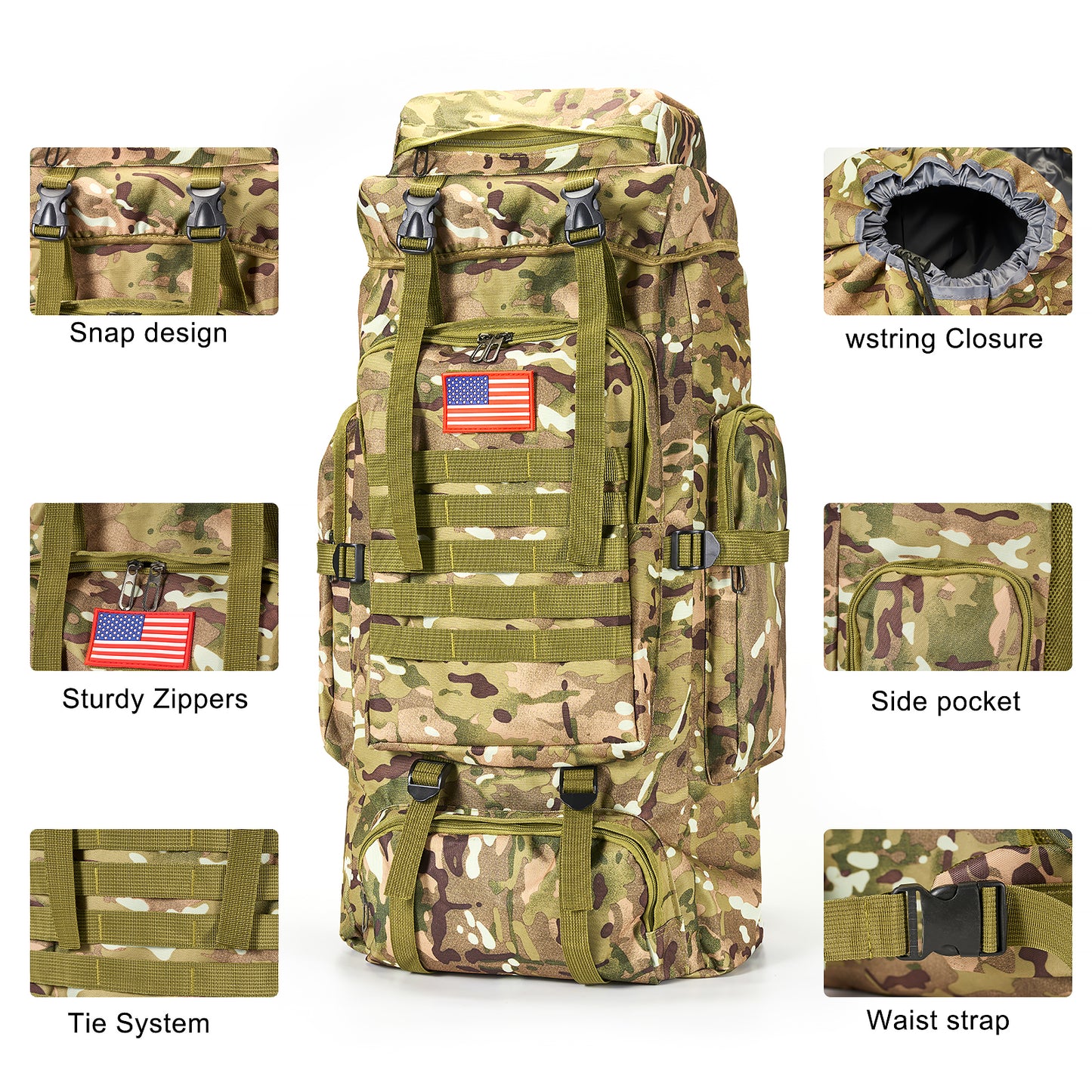 Survival Gear Professional Kit and Large Camping Backpack,First Aid Kit for Adventure Outdoor Hiking Accessories-Cp Camouflage