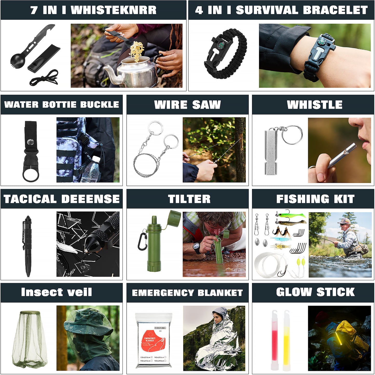 Professional Survival Gear Set - First Aid Kit and Large Camping Backpack, Camping Equipment for Adventure Outdoor Hiking Adventurers