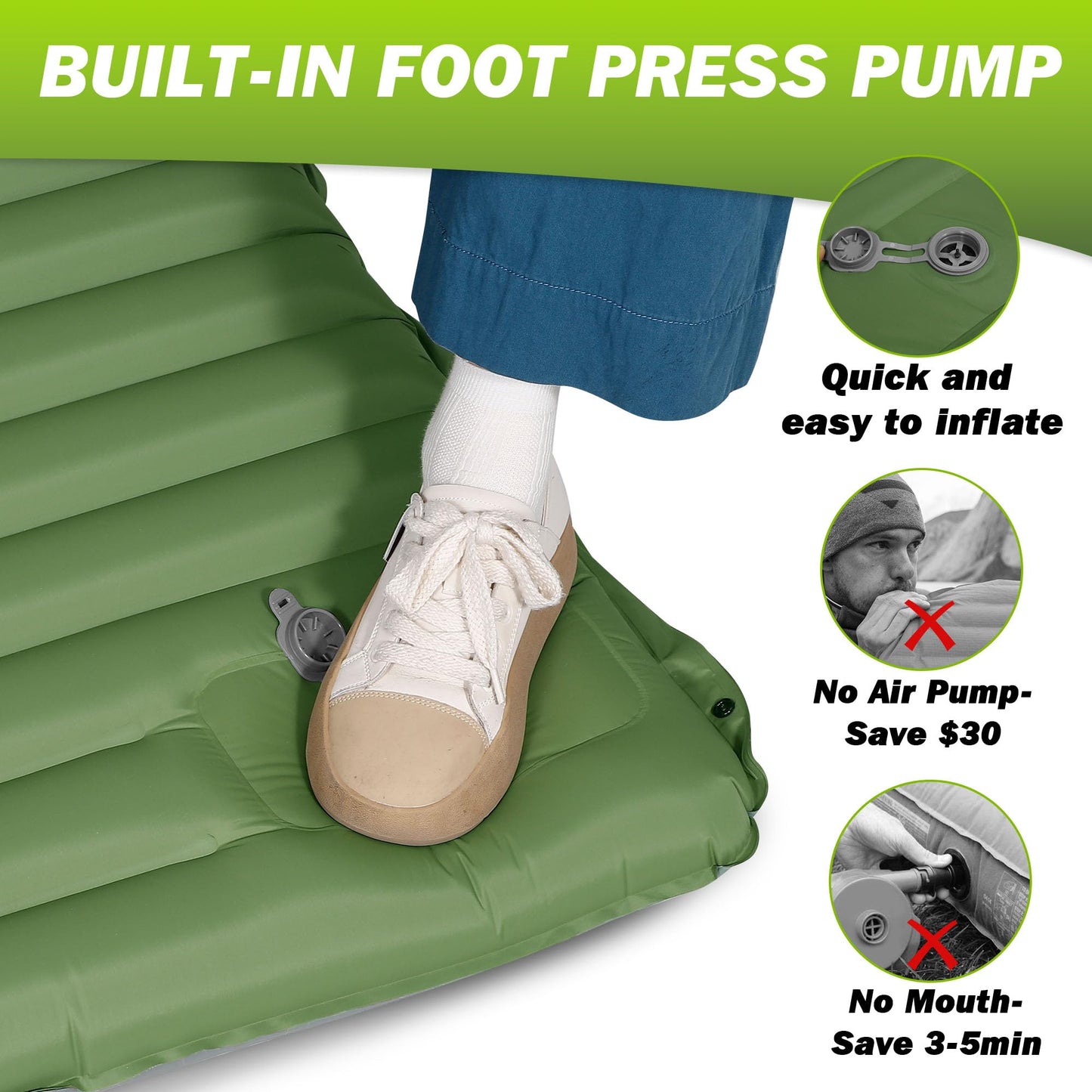 Self-Inflating Camping Sleeping Pad – Built-in Foot Pump, Lightweight & Waterproof for Hiking, Backpacking, and Outdoor Adventures