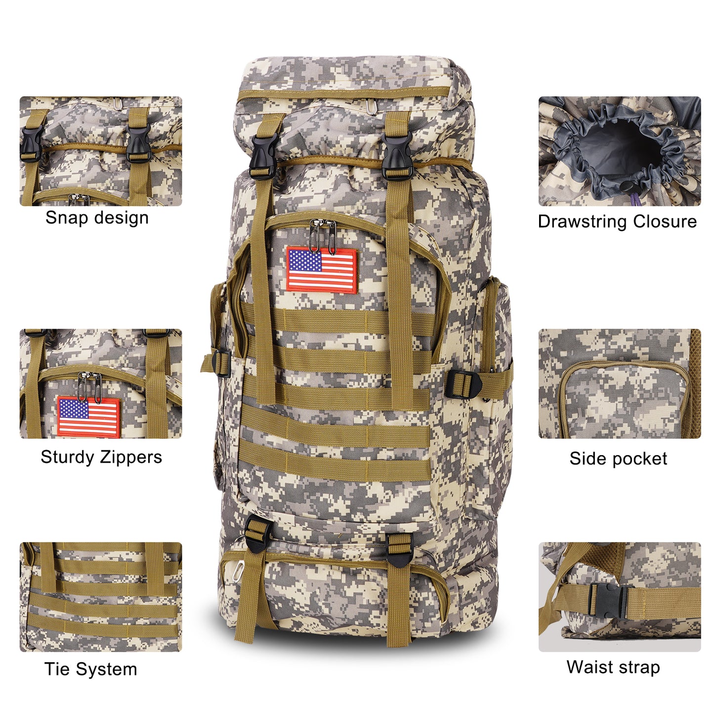 Survival Gear Professional Kit and Large Camping Backpack,First Aid Kit for Adventure Outdoor Hiking Accessories-Urban Camouflage