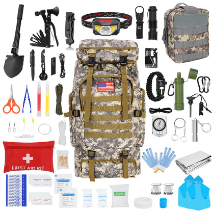 Survival Gear Professional Kit and Large Camping Backpack,First Aid Kit for Adventure Outdoor Hiking Accessories-Urban Camouflage