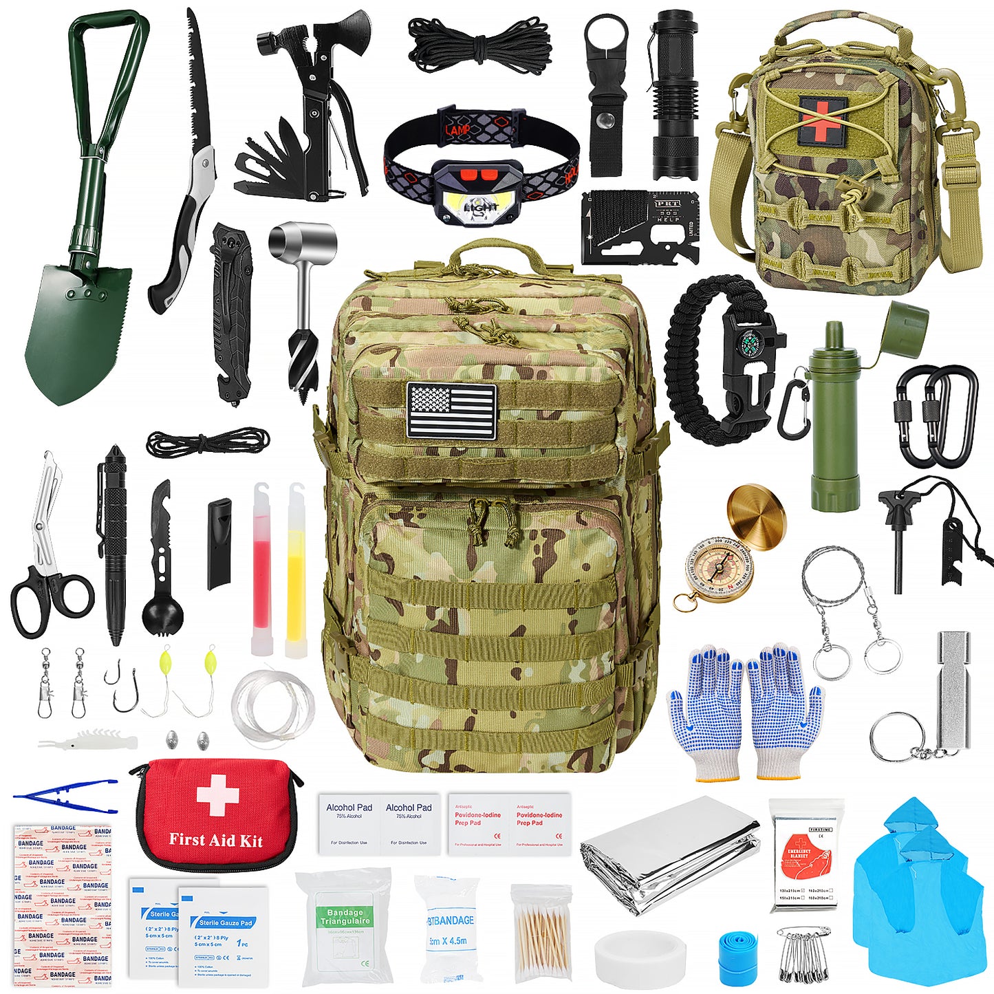 Survival First Aid Kit,99PCS Professional Survival Gear Large Hiking Backpack with Emergency Equipment Outdoor Adventure Accessories,Gift for Men Father - Camouflage