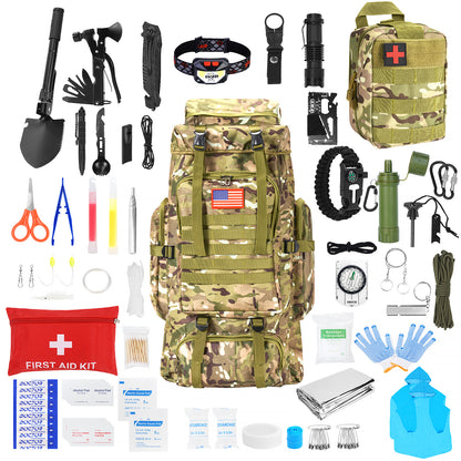 Survival Gear Professional Kit and Large Camping Backpack,First Aid Kit for Adventure Outdoor Hiking Accessories-Cp Camouflage