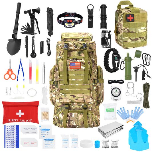Survival Gear Professional Kit and Large Camping Backpack,First Aid Kit for Adventure Outdoor Hiking Accessories-Cp Camouflage