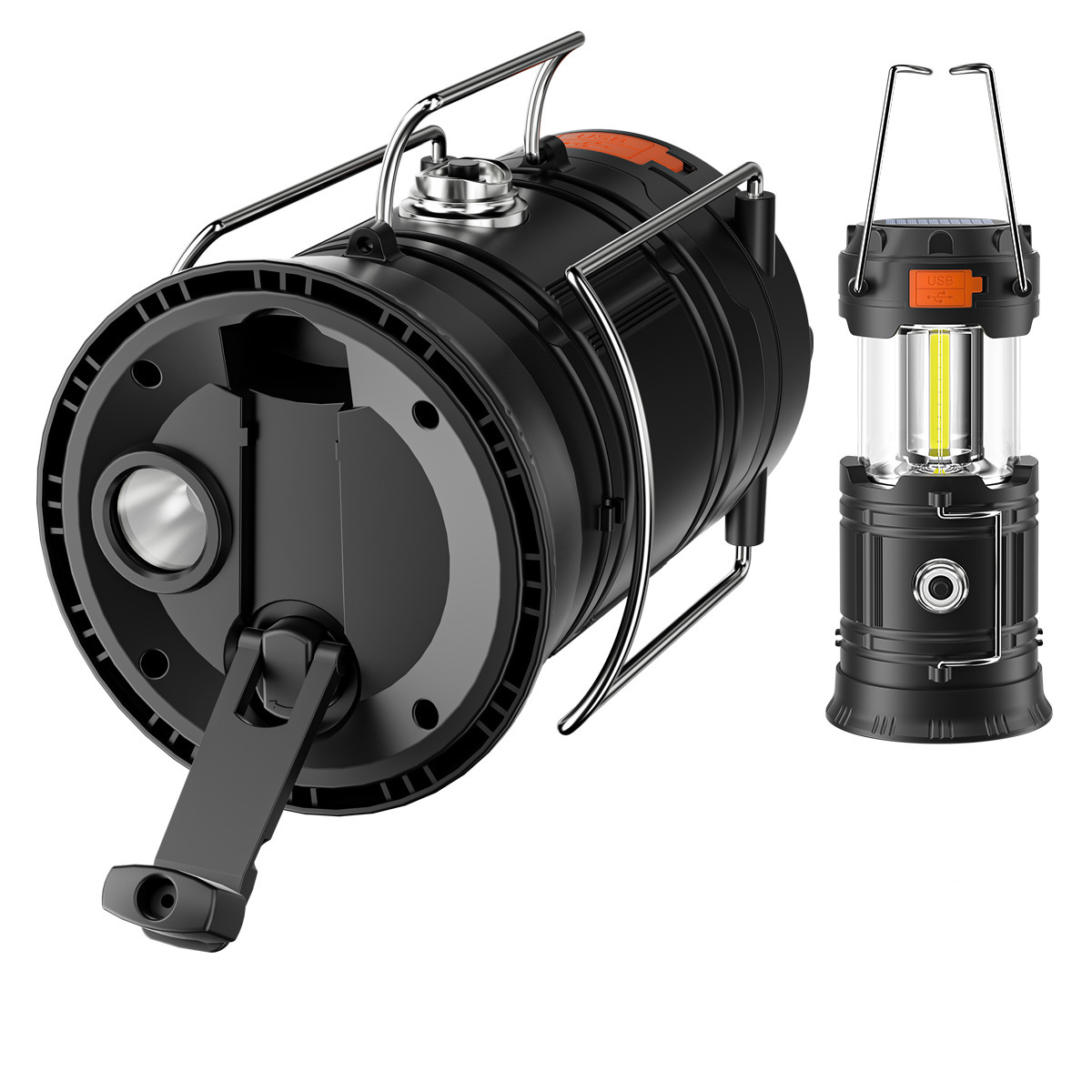 Hand-cranked solar camping light, large capacity portable LED flashlight electronic light