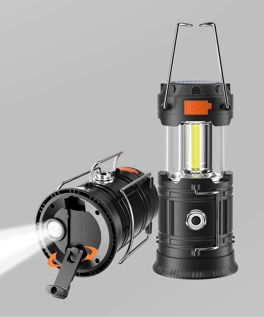 Hand-cranked solar camping light, large capacity portable LED flashlight electronic light