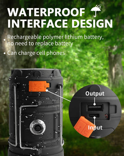 Hand-cranked solar camping light, large capacity portable LED flashlight electronic light