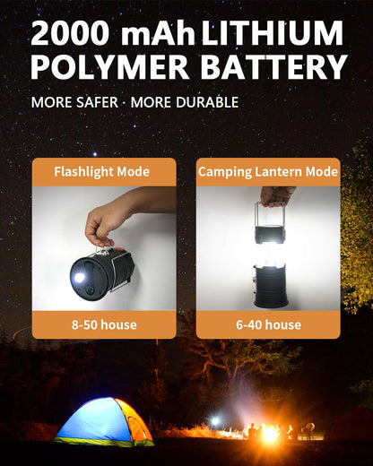 Hand-cranked solar camping light, large capacity portable LED flashlight electronic light