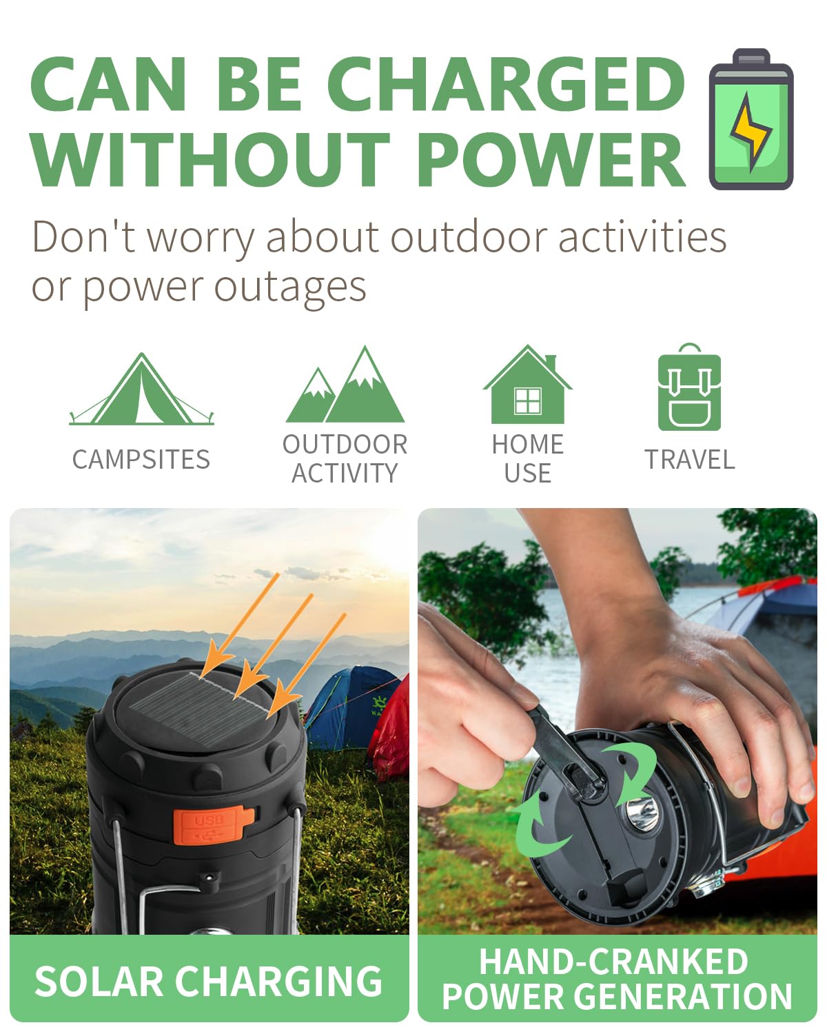 Hand-cranked solar camping light, large capacity portable LED flashlight electronic light