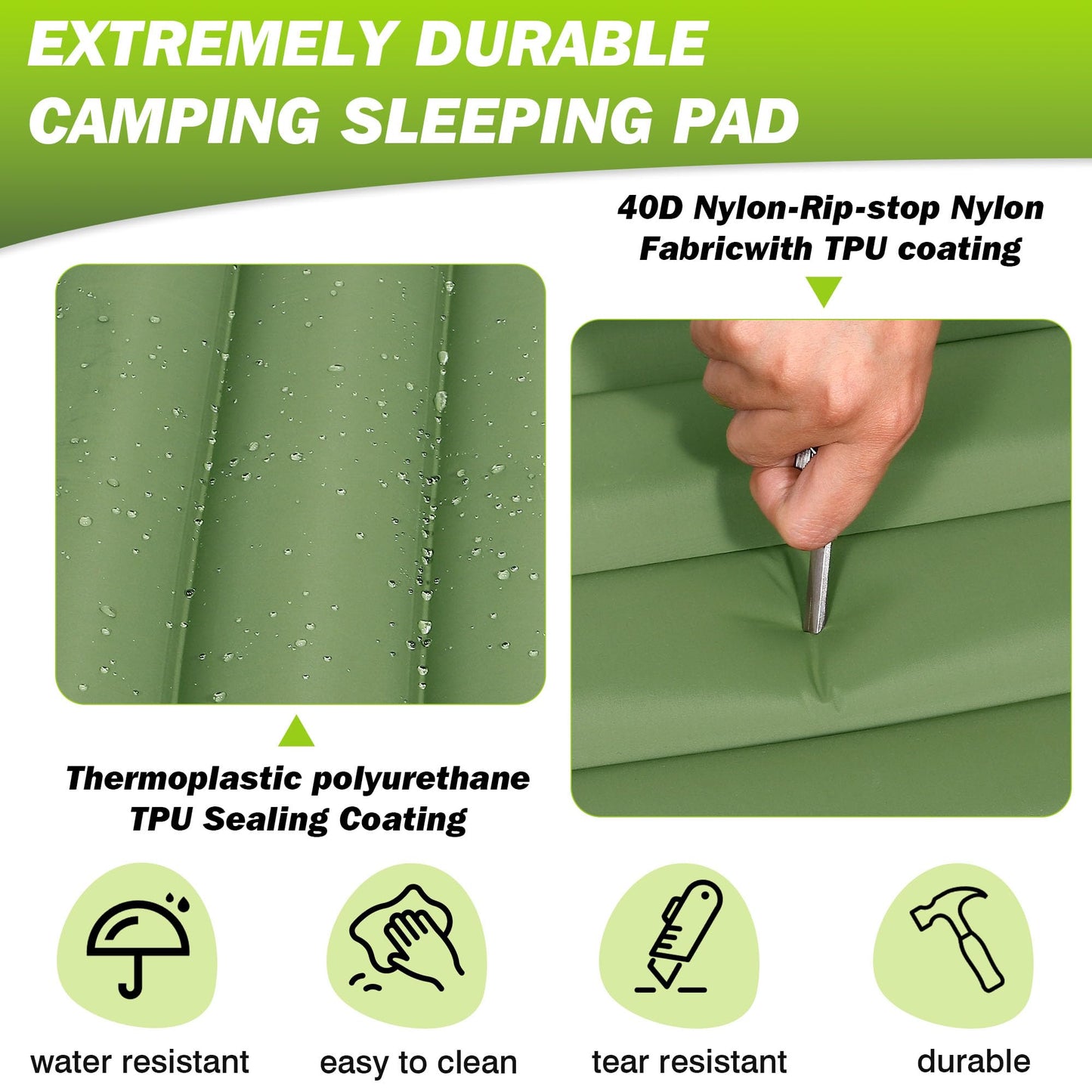 Self-Inflating Camping Sleeping Pad – Built-in Foot Pump, Lightweight & Waterproof for Hiking, Backpacking, and Outdoor Adventures