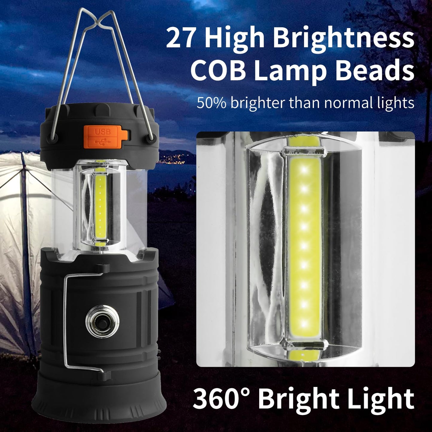 Hand-cranked solar camping light, large capacity portable LED flashlight electronic light