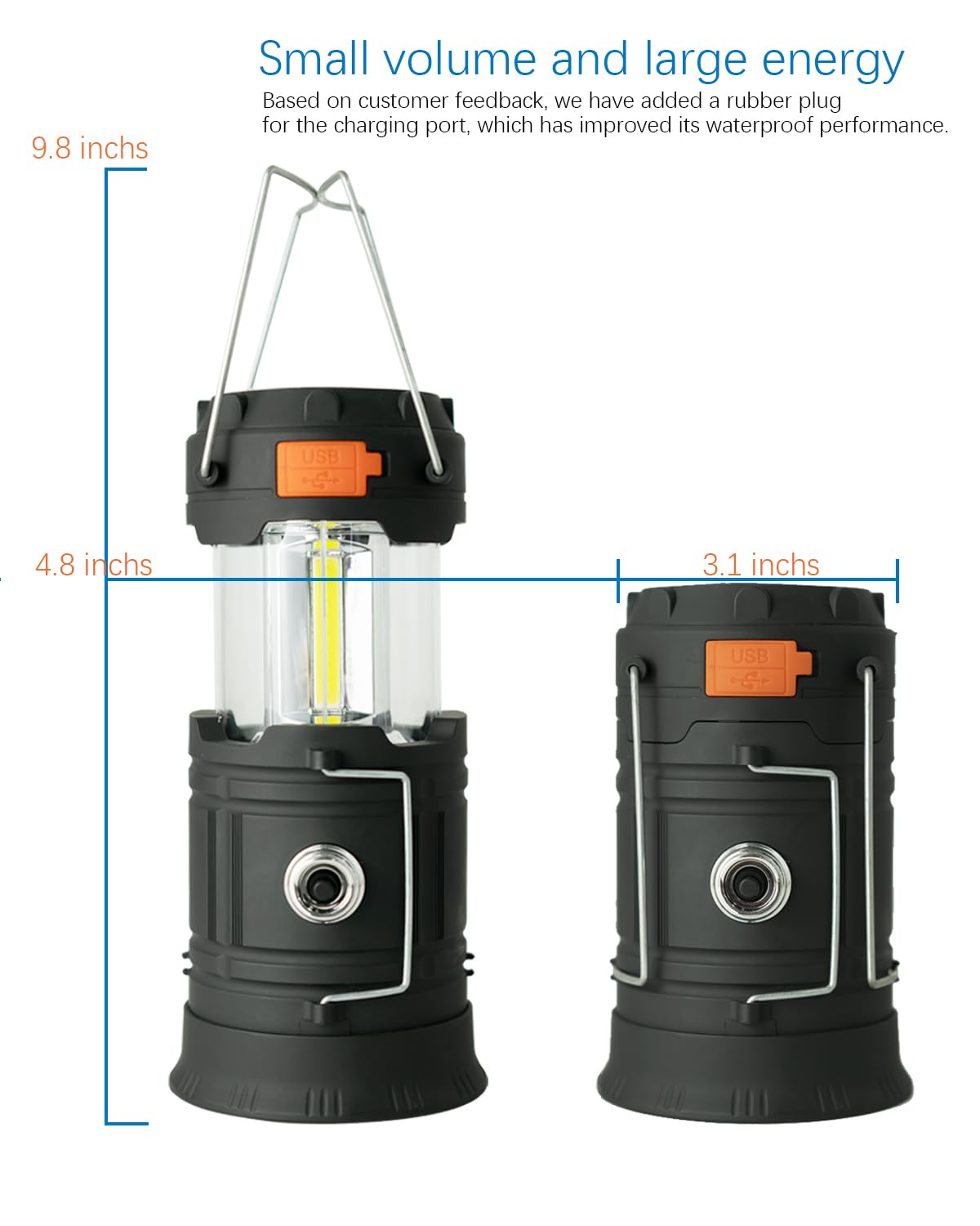 Hand-cranked solar camping light, large capacity portable LED flashlight electronic light